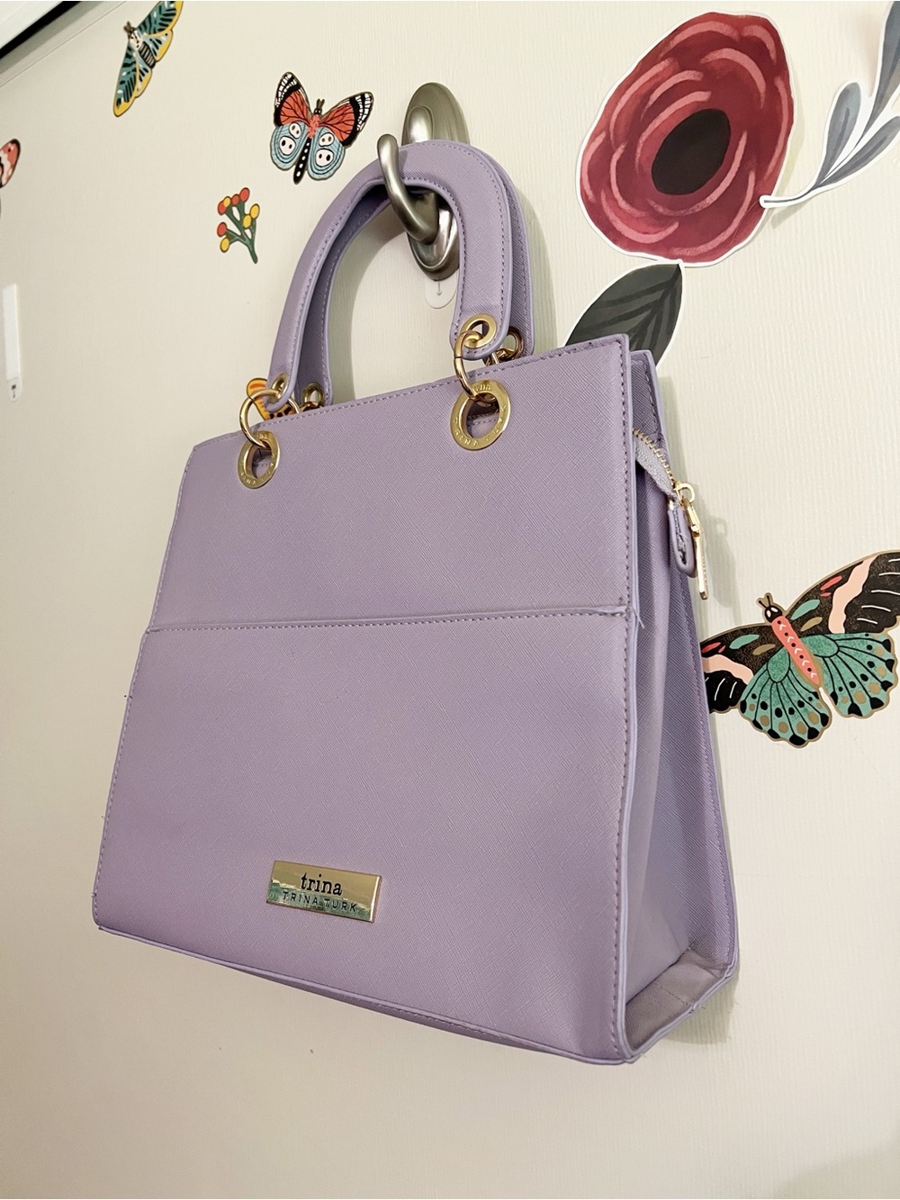 Trina Turk Lavender Structured Satchel with Gold-Tone Hardware